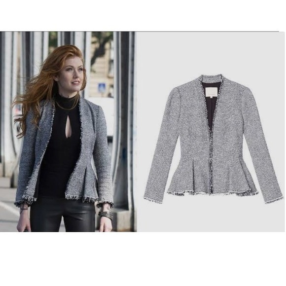 Rebecca Taylor Jackets & Blazers - Rebecca Taylor Lurex‎ Tweed Peplum Jacket Small Black White Fringe